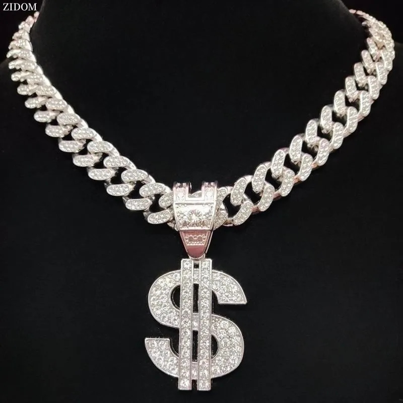 Men Women Hip Hop Dollar Pendant Necklace with 13mm Cuban Chain Hiphop Iced out pendants Necklaces Fashion Punk Jewelry Gifts 250227