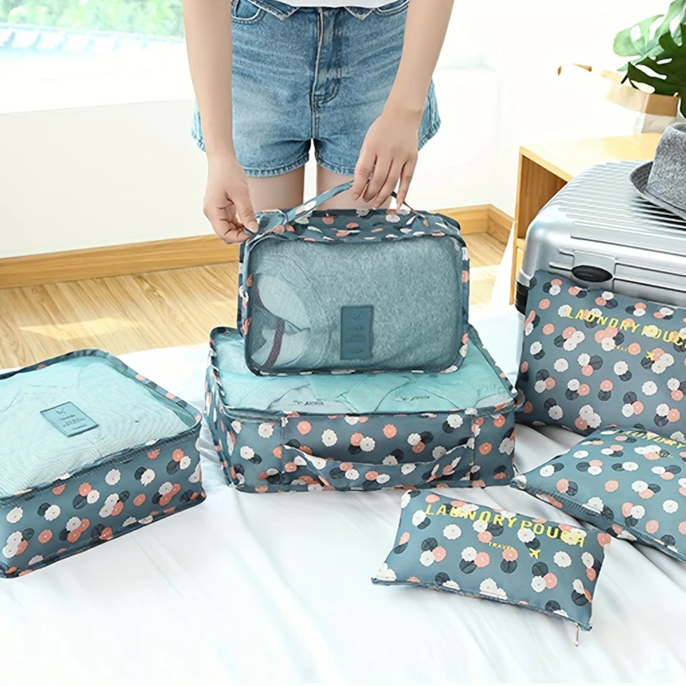 Ship from US 6piece travel metal organizer set printed packaging cube with random floral patterns portable cosmetic classification bag Mu 250227FBB
