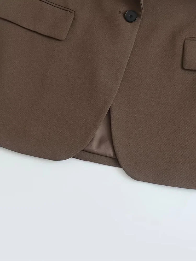 Willshela Women Fashion With Pockets Brown Single Button Blazer Vintage Notched Neck Long Sleeves Female Chic Lady Outfits 250226