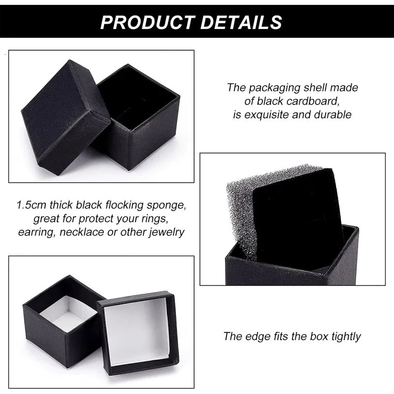 24 Pack Jewelry Ring Boxes Kraft Square Cardboard Jewelry Boxes 1.7x1.7x1.18inch for Jewelry Wedding Party Valentines Day 250222