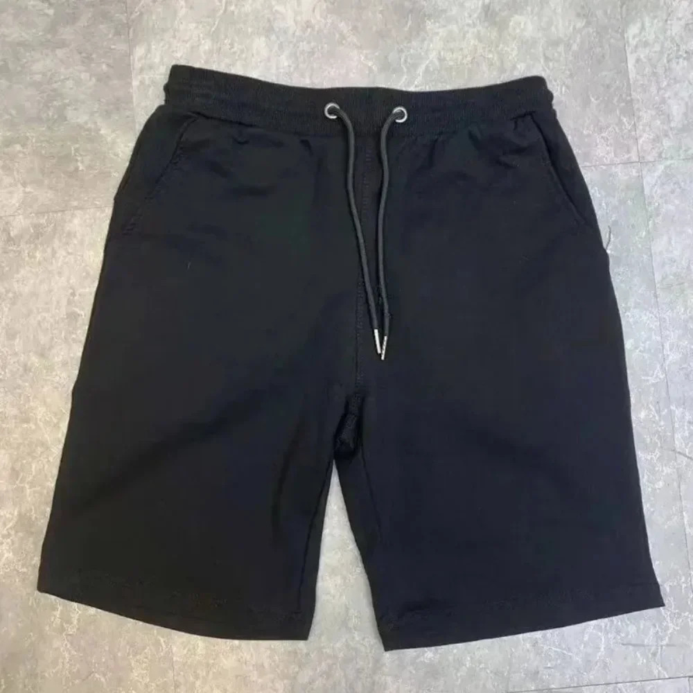 Summer Fashion High Quality Cotton Men Casual Shorts Drawstring Waist Comfortable Black White Asian Size L-5XL Knee Length 250226