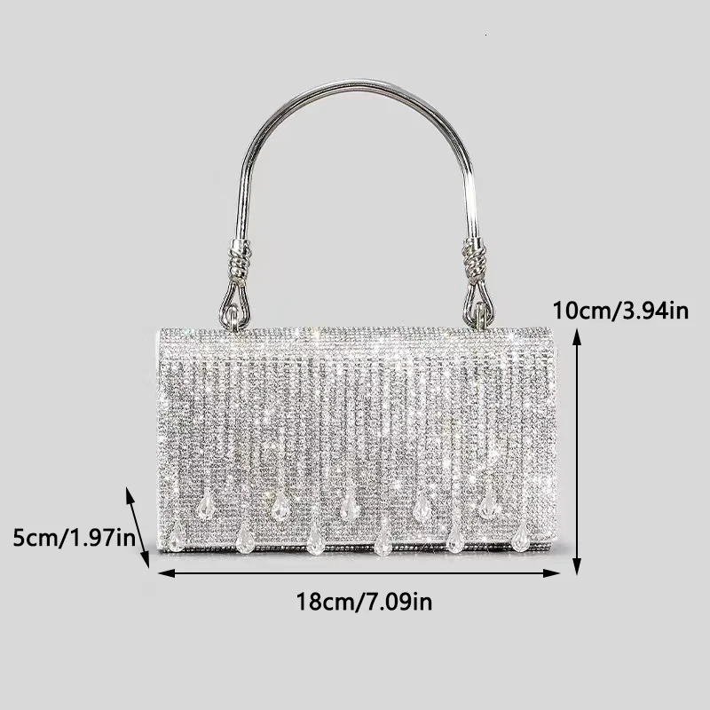 Rhinestone Evening Tote Bag for Women Fashion Silver Crystal Wedding Clutch Purse Accessory y ner HandBag 250226