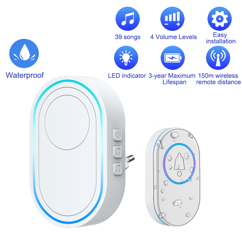 Waterproof Wireless Doorbell Home Welcome Smart Home Door bell 300m Remote Smart Bell Chime EU US Plug Optional