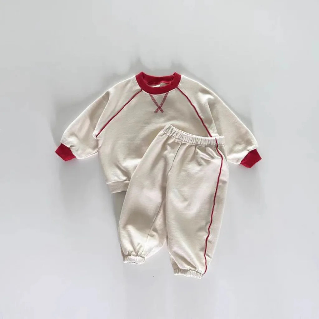 Baby Clothes Set Boys and Girls Spring Autumn All Match Hoodie Patchwork Color Fashionable Kids Simple Hoodie Set 250227