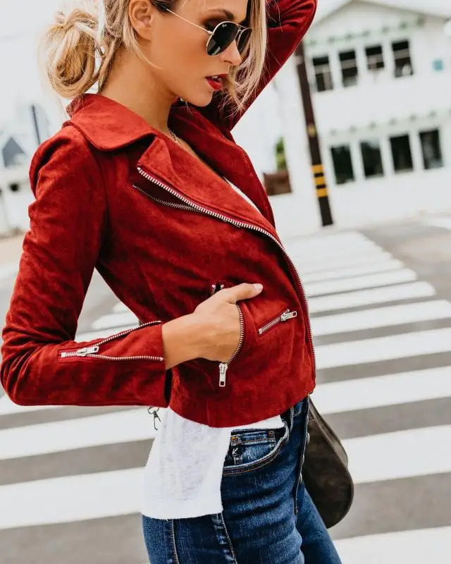 Autumn Short Jackets Outwear Women Winter Lapel Motorcycle Multiple Zipper Jacket Top Solid Color Locomotive Coats 250227