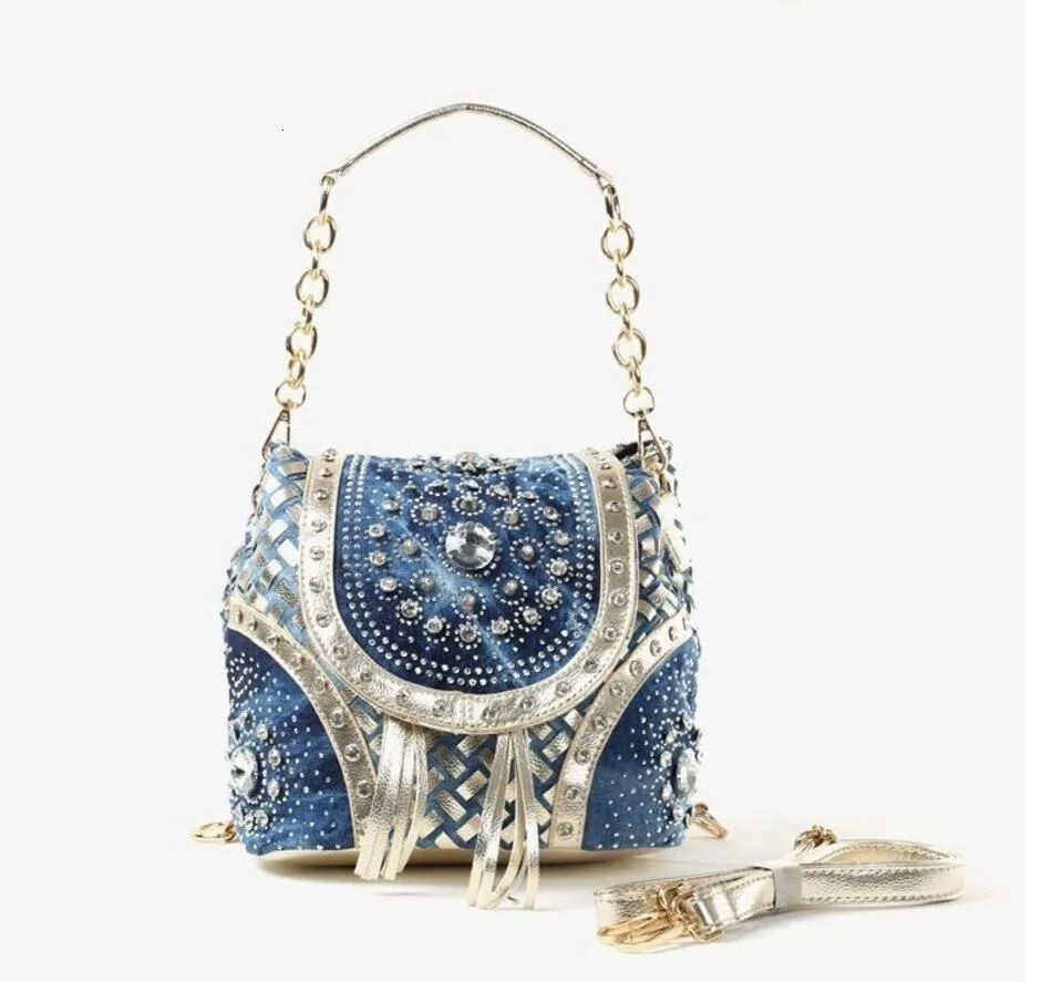 Ship from US Multifuctional Denim Women Backpack Handbag Jeans Bags with Diamonds Shoulder Bag Mini Cute Tote 250227FBB