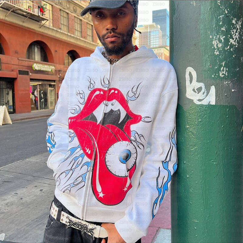 Autumn winter niche lazy funny abstract trendy brand loose zipper long sleeved top hoodie hooded cardigan men's and women's jacket