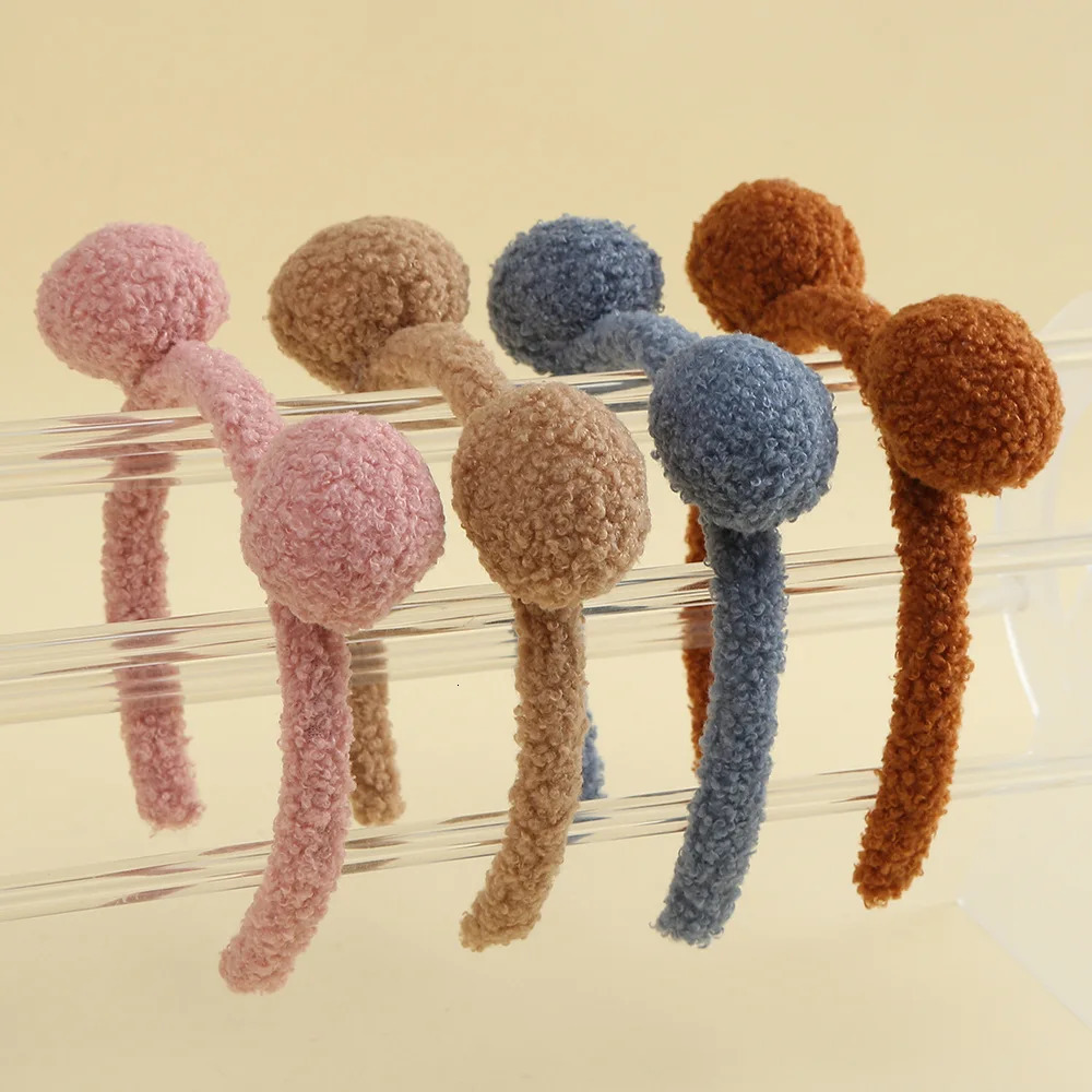 10pcs/Lot 15mm Sweet Wool Hairbands Winter Warm Hair Accessories Baby Girls Mini Mouse Plastic Headbands 4 Colors 250227
