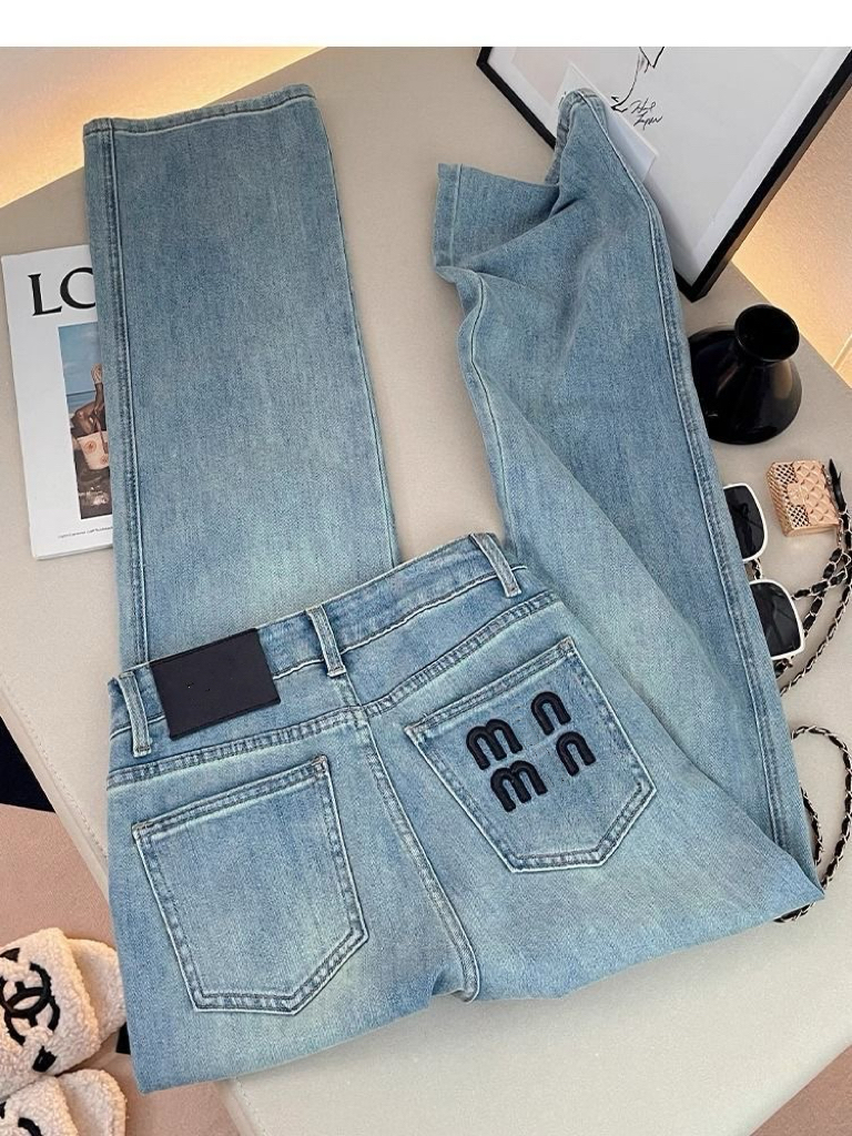 Blue retro fashion street high waist wide leg women's pants letters loose casual jeans size S_XL Free shipping