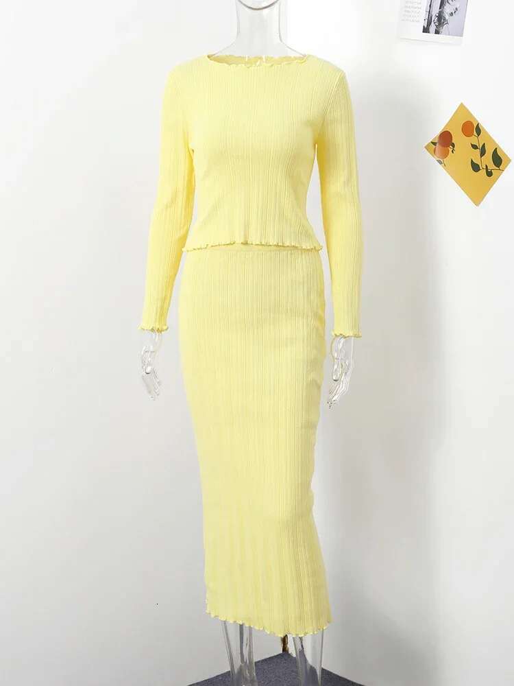 Elegant Knitted Women's 2 Pieces Sets With Skirt Casual Slim O-Neck Long Sleeve Top High Waist Skirts Fashion Spring Ladies Suit
