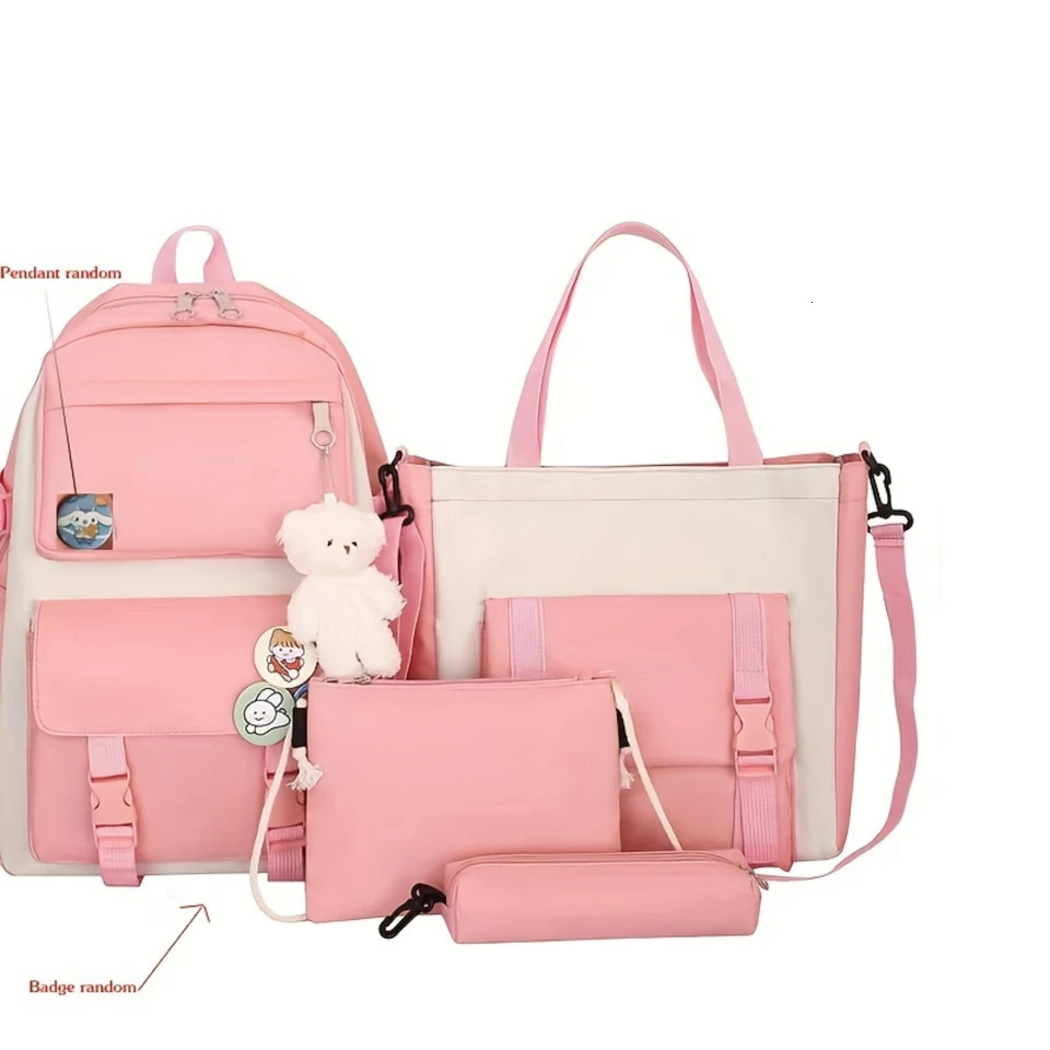 Ship from US Harajuku Backpack Set Fashionable school equipment large capacity main bag comfortable shoulder pencil case and handbag 250227FBB