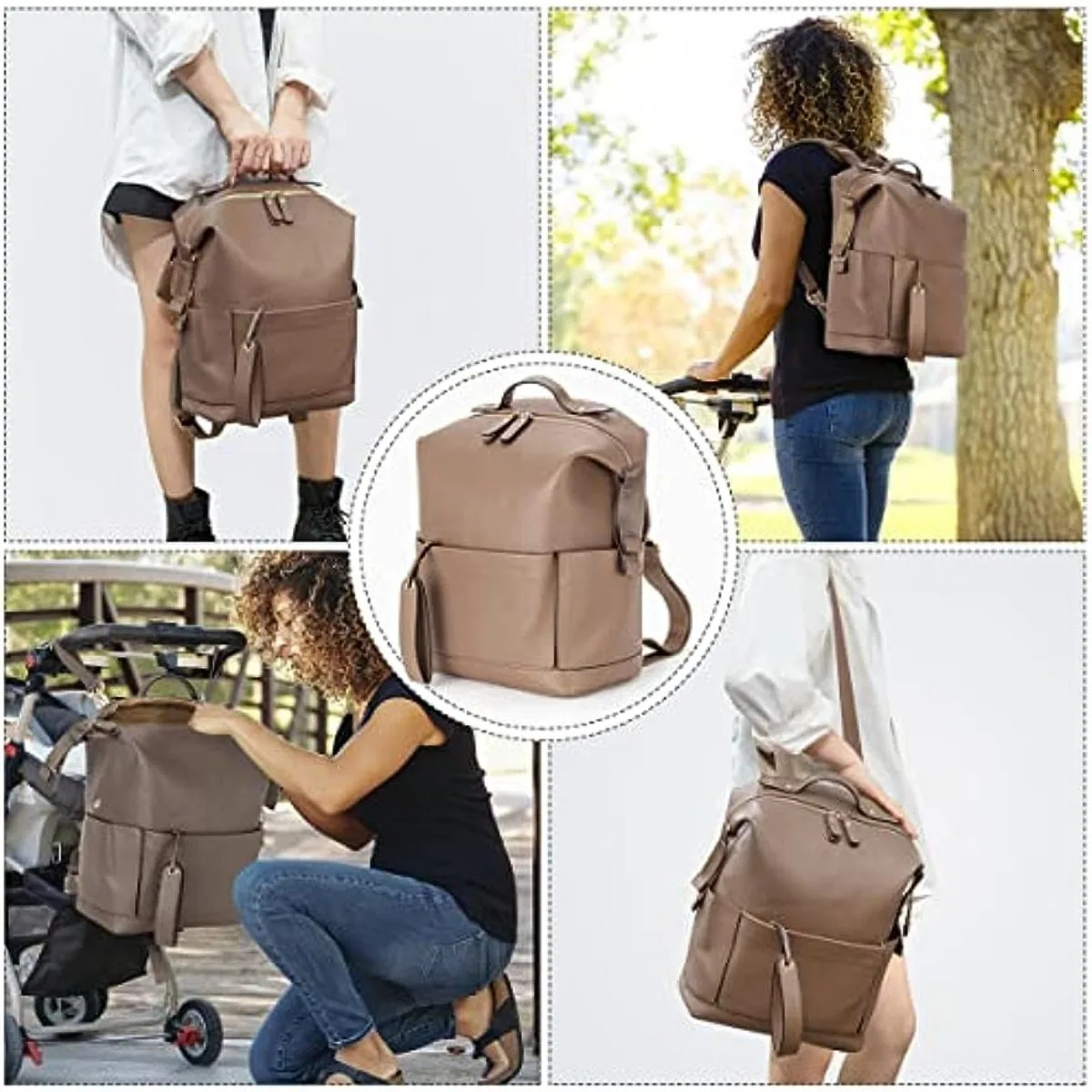 6 Types PU Leather Mommy Bag Large Capacity Backpack for Mom Infant Baby Stroller Bag with Changing Pad for Mom Baby Nursing 250227
