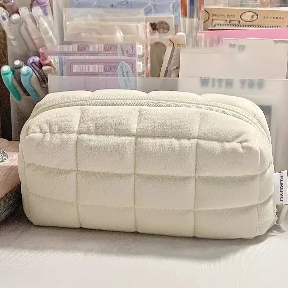 Ship from US Kawaii Pencil Case Quilted Makeup Bag Cotton Pillow Shape Cosmetic for Girls Students School Pen Pouch Supplies Stationery 250227FBB