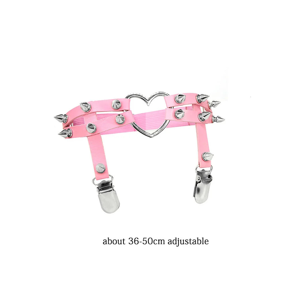 Women Rock Sexy Elastic Leather Belt Heart Leg Punk Thigh Garter Cosplay Spike Rivet Pink Gothic Thigh Ring Heart Garter 250227