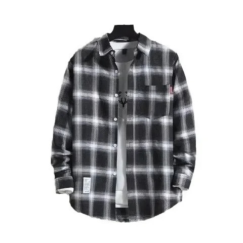 Harajuku Style Yellow Plaid Shirt For Men And Women Casual Loose Fit Long Sleeve British Fashion Trendy Couple Clothing 250226