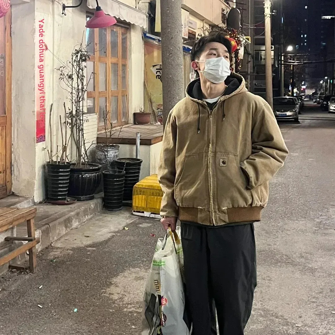 High quality retro car wash hooded jacket loose casual clothing mens and womens er jackets winter jackets 250225