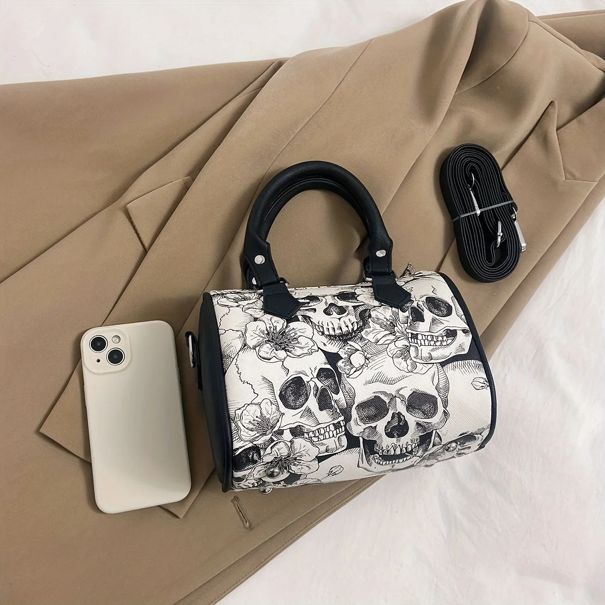 Ship from US Flower skull printed handbag Halloween party ghost Boston bag trend small ten font wallet 250227FBB