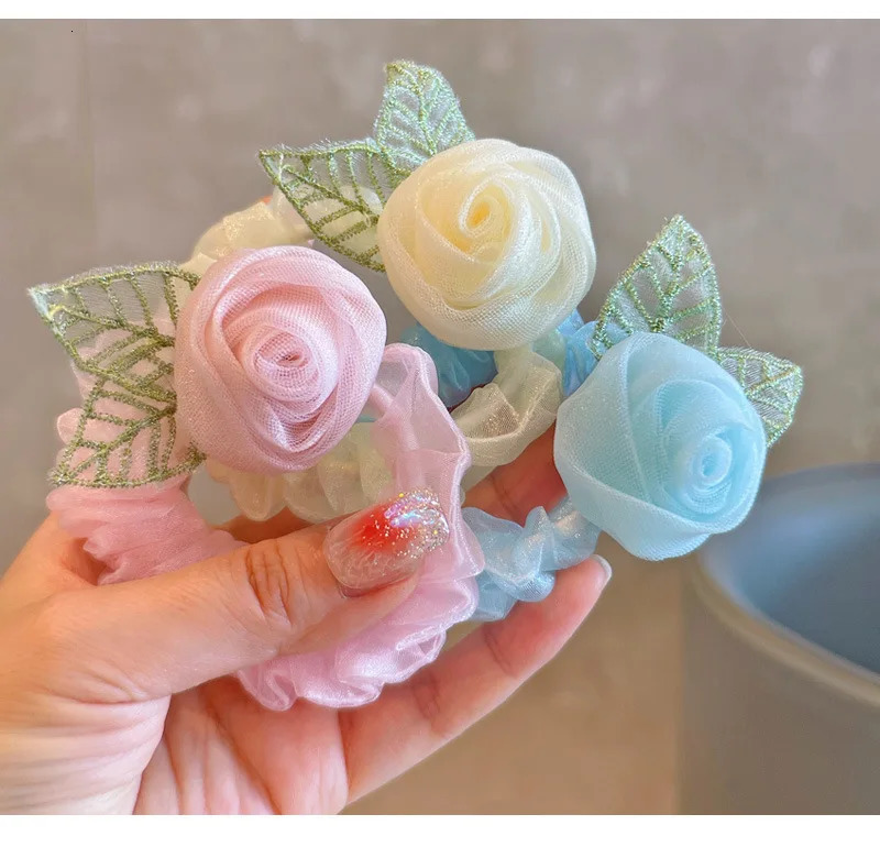 30pcs rose Flower Hair Ties scrunchie rubber band female tying hair rope scrunchies kids girls hair accessories 250227