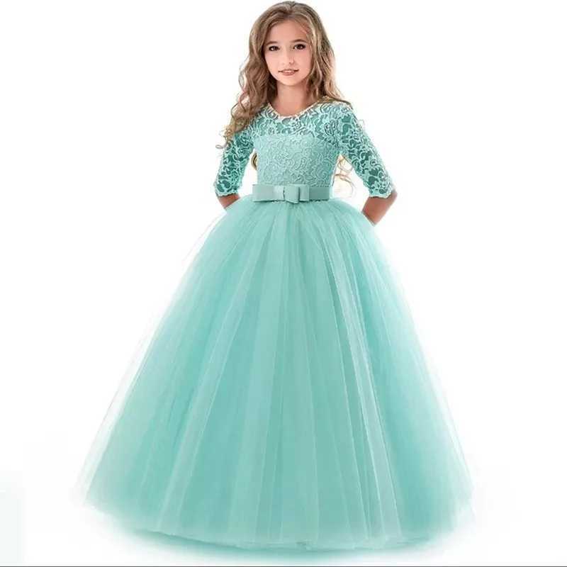 Girl's Dresses 2021 Summer Kids Girls Wedding Flower Girl Dress Long Sleeve Elegant Princess Party Pageant Formal Dress Tulle Lace Dress Y250227E