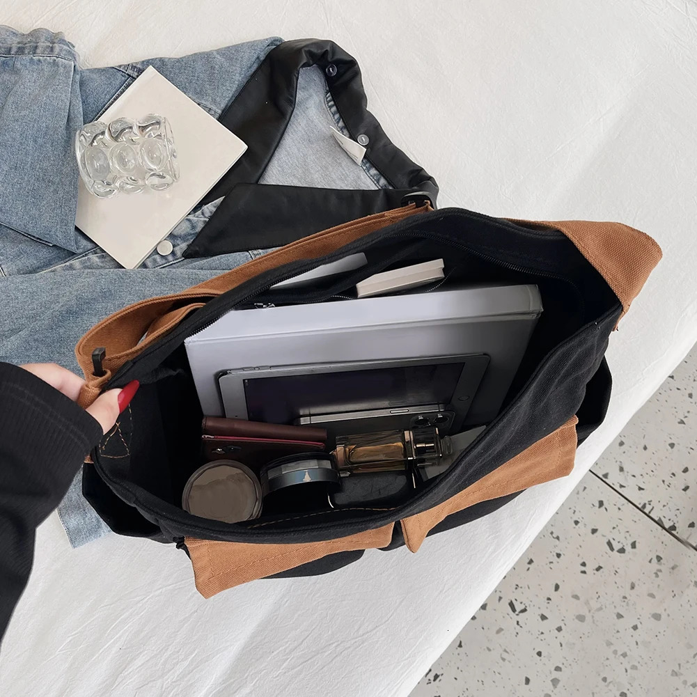 Ship from US Women Vintage Handbag Canvas Teenager Shoulder Tote Bags Large Capacity Messenger Ladies Casual Crossbody Purse 250227FBB