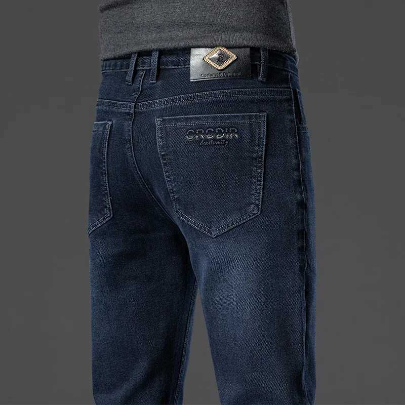 2024 Autumn New Mens Business Jeans High Elasticity Straight Denim Trousers Mens Pants Work Clothes Haze Blue Black Gray Brand X250227