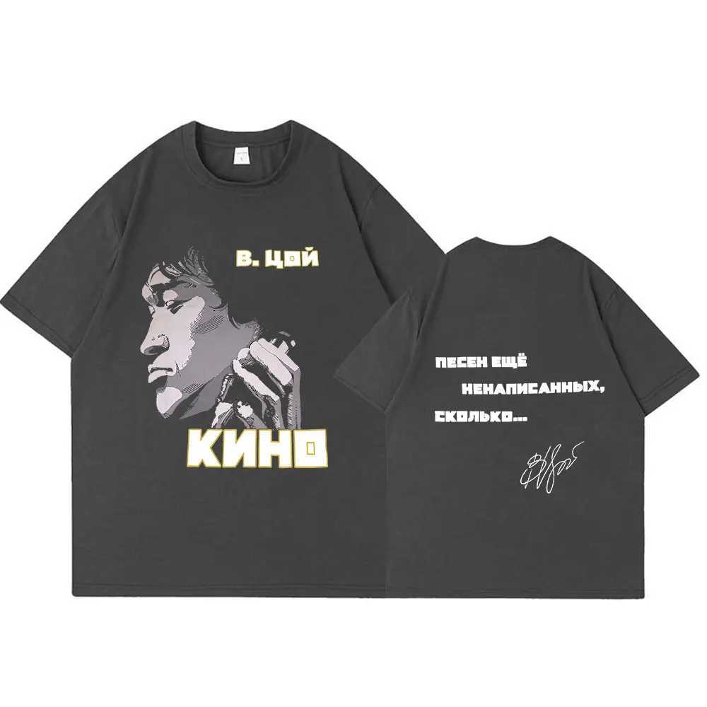 Classic Vintage Viktor Tsoi Kino Double Sided Print T Shirt Short Slve Cotton Russian Rock Tshirt Novelty T-shirt Ts Clothes X250227