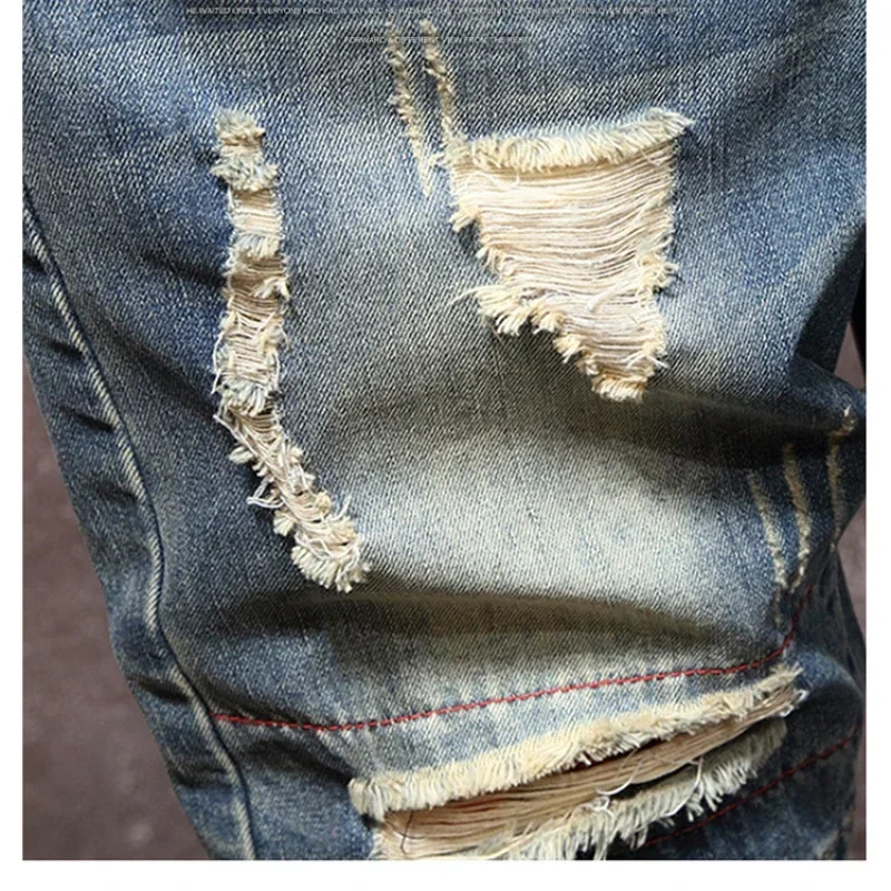 Summer Mens Perforated Denim Shorts Loose Straight Capris Casual Versatile Middle Pants 250226