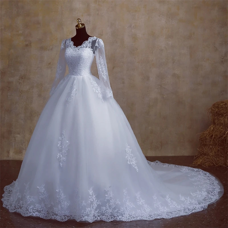 Y M V Neck Full Sleeve Customized Plus Size Vestido De Noiva 2025 Wedding Dress Long Train or Floor Appliqe Bridal Tulle Mariage 250224