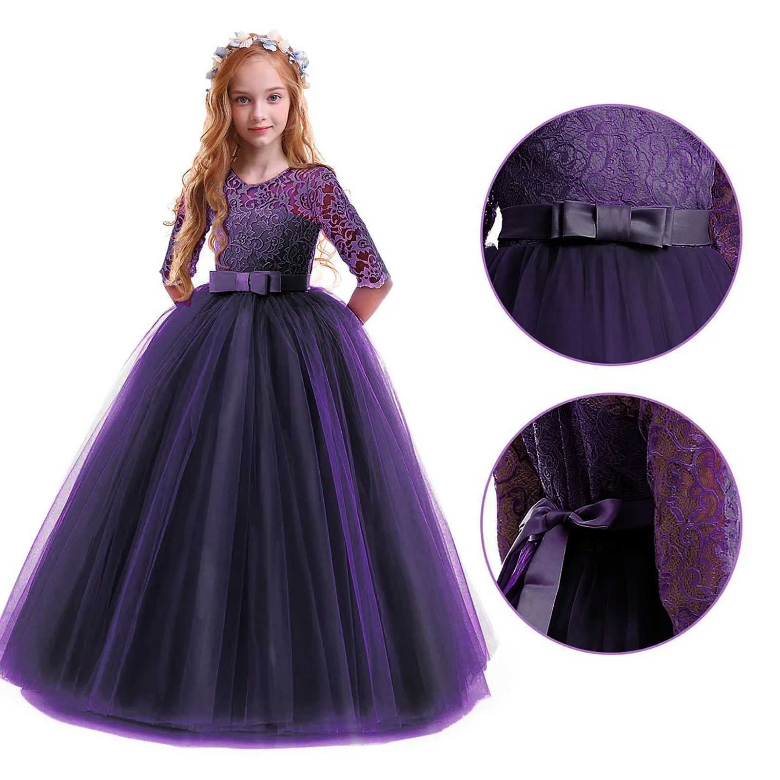 Girl's Dresses Child Girls Dress For New Year Lace Bowknot Princess Wedding Flower Girls Performance Formal Tutu Dress for New Year 2022 Y2502279