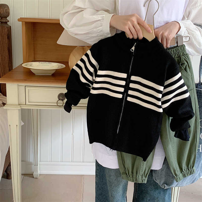 Pullover Linlin Mommy 2025 Spring and Autumn collection boys fashion boys baby handsome contrasting color striped knitted cardigan autumn and winterY2