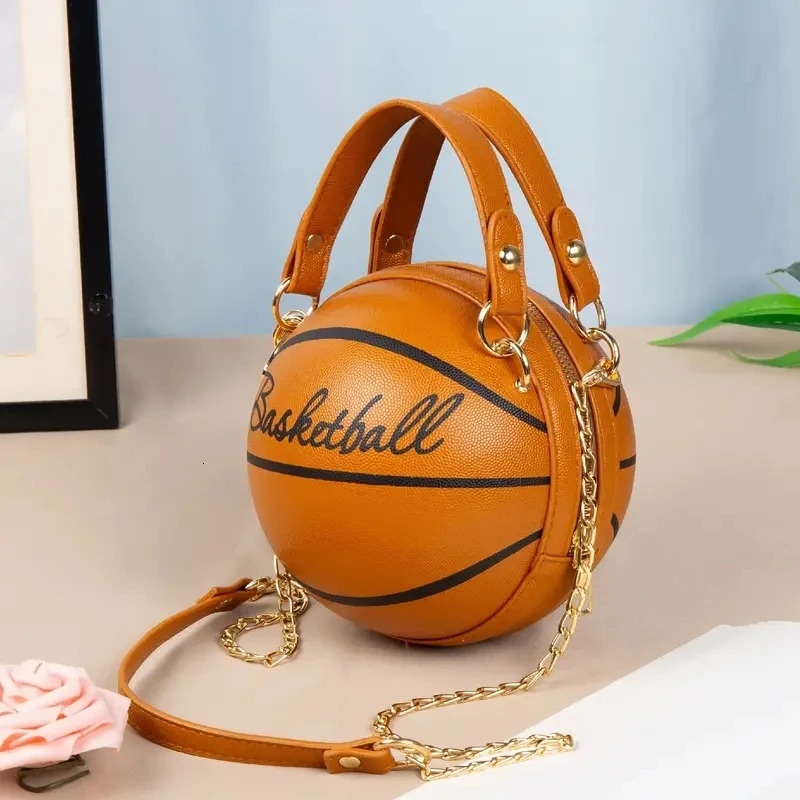 Womens shoulder bag PU leather chain basketball with letter printing for teenagers fashionable cross shaped 250226