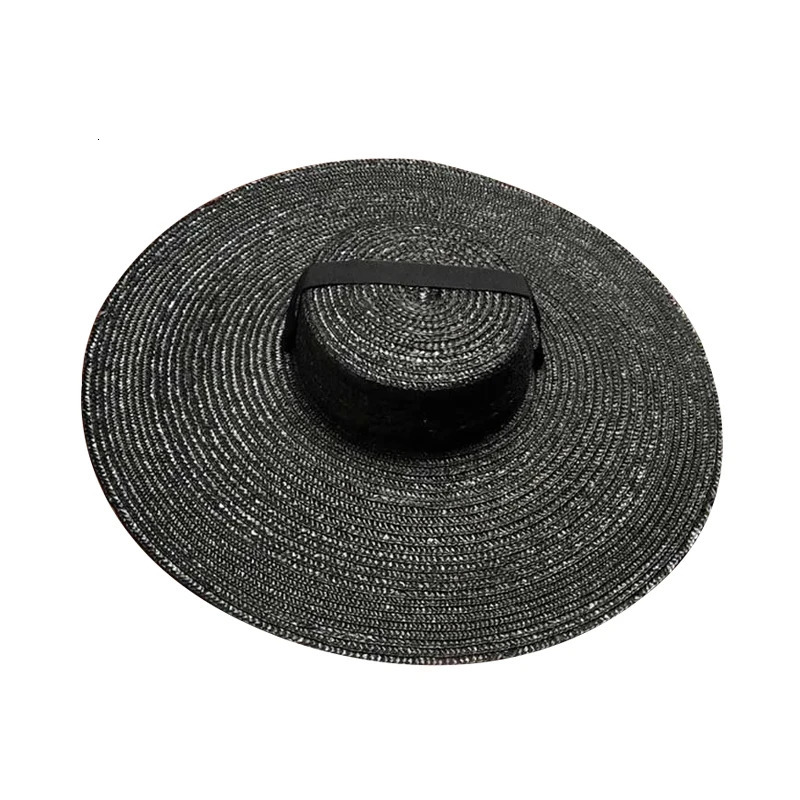 Large Wide Brim Flat Top Sun Straw Hat Fashionable Summer With Long Ribbon Hats For Women Holiday Vintage Beach Visor Cap Retro 250218