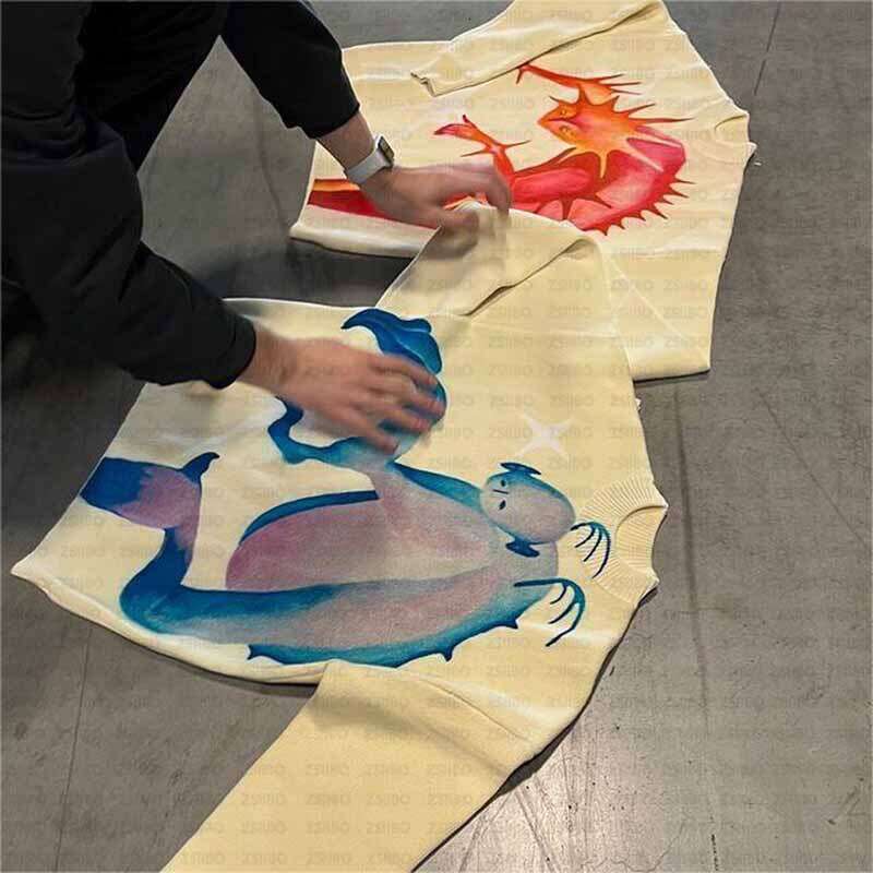 American fashion anime jacquard round neck knitted sweater for autumn winter, warm casual, fashionable and beautiful top