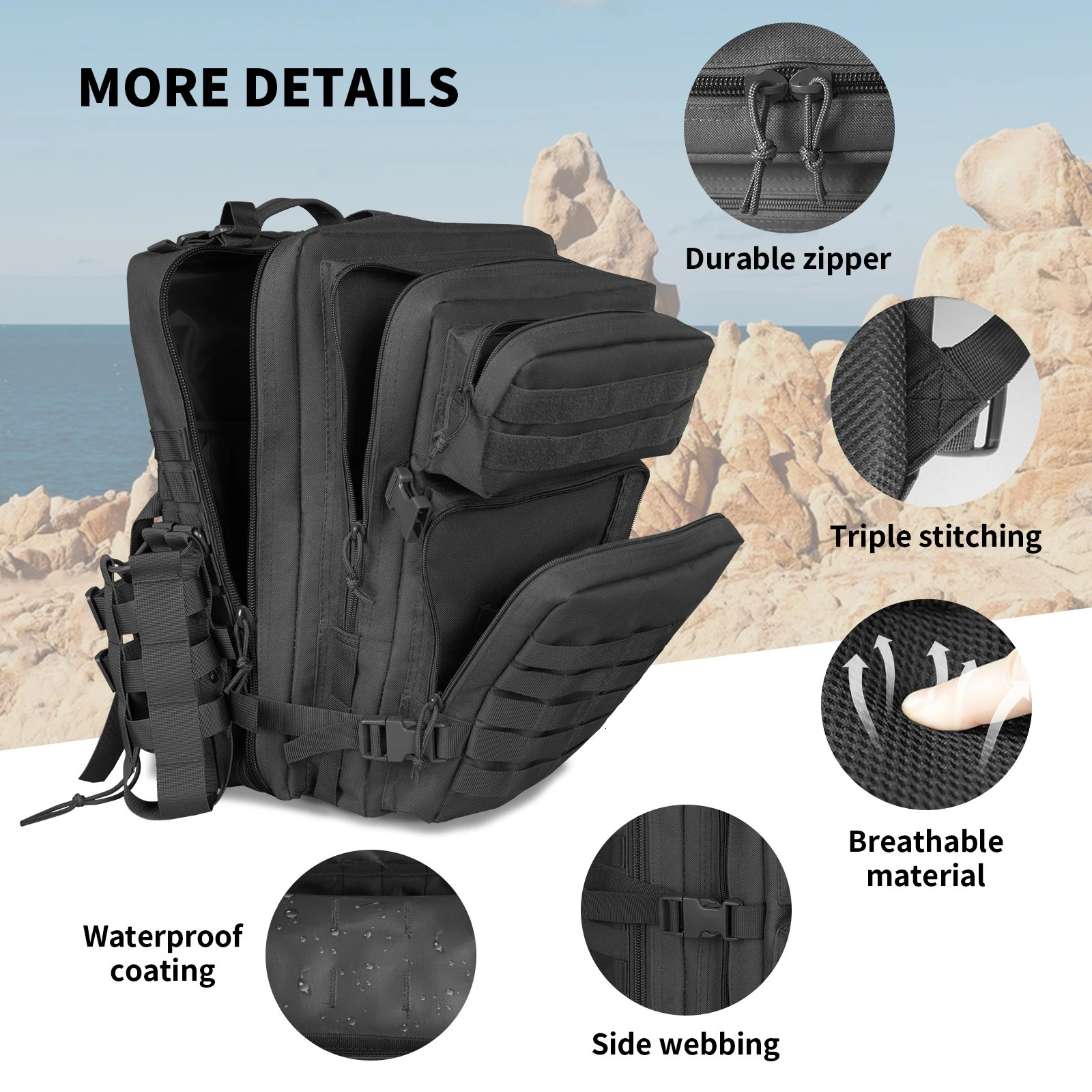 Ship from US 45L Large Tactical Backpack For Men Military Army Assault Pack Highland Backpacks Molle Daypack 3 Day Bug Out Bag Hiking Campin 250304FBB