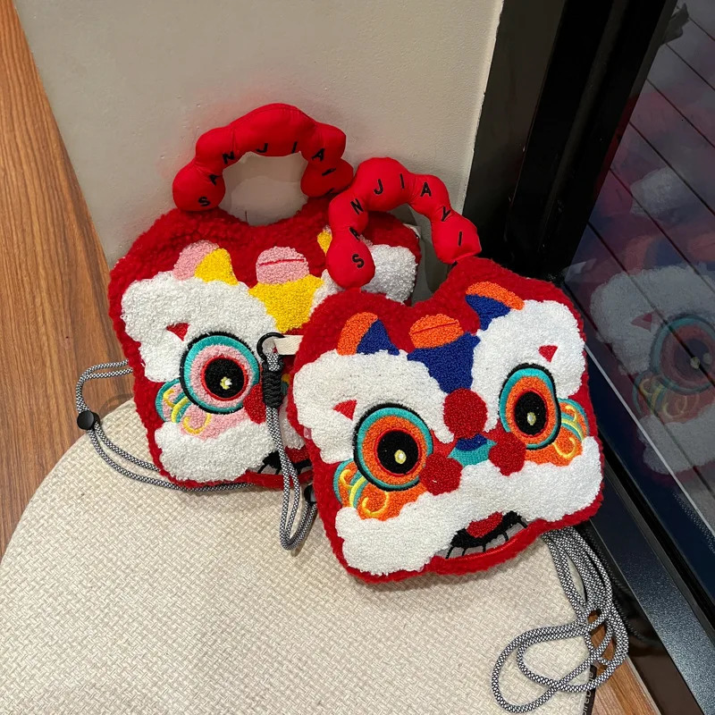Ship from US Small niche n Chinese style lion waking plush bag for women personalized fresh and cute shoulder crossbody 250227FBB