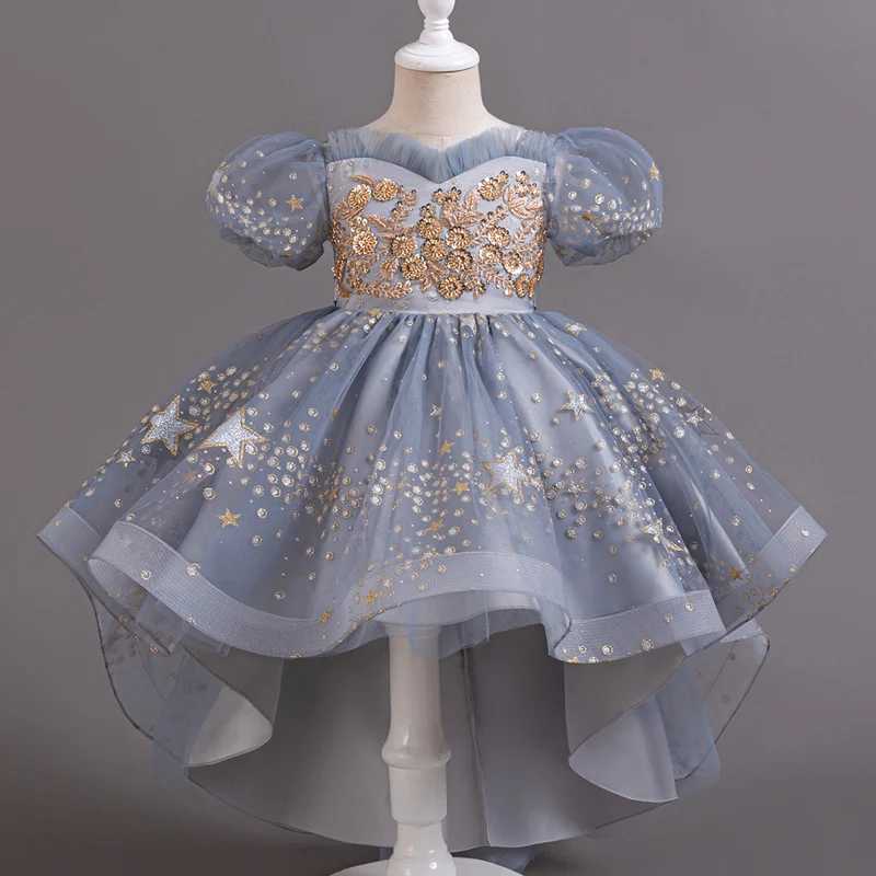Girl's Dresses Kids Lace Dress Girls Sleeveless White Dresses Summer Puffy Trailing Skirt Birthday Party Flower Girl Evening Dress Y250227P85M