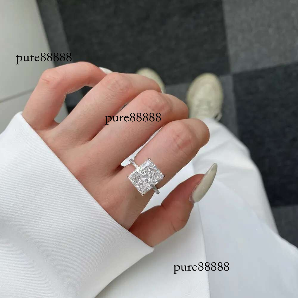 WUIHA Real Sterg Sier Crushed Ice Radiant Cut 8CT White Sapphire Synthetic Moissanite Ring for Women Gift Drop Shipping