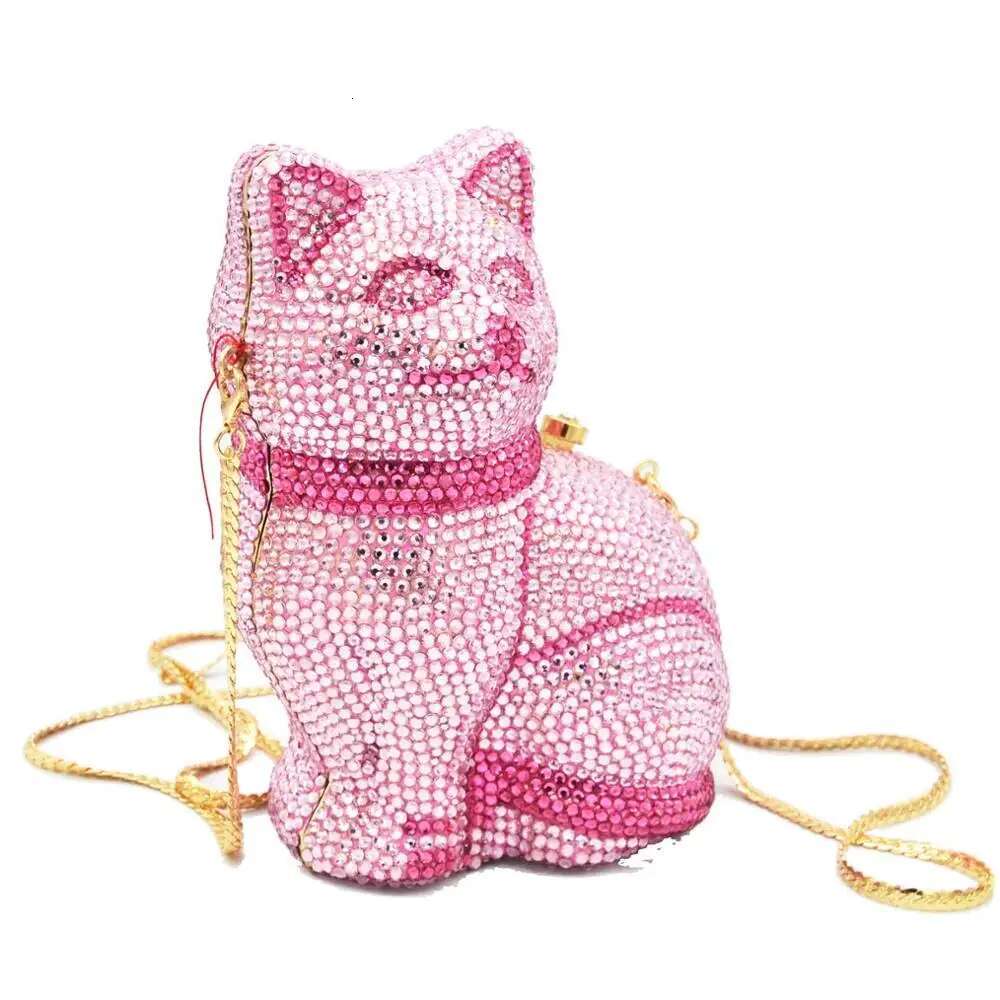 Pink Cat Animal Crystal Evening Bags Customized color Dia Party Prom Purse Wedding Bridal banquet Handbags p10