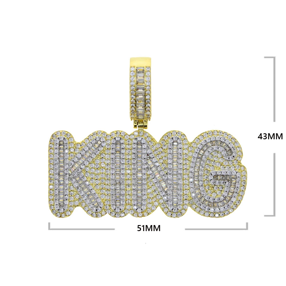 Mens Hip Hop KING Letters Pendant Necklace With 3mm Rope Chain Arrive Iced Out Bling HipHop Rock Male Charm Jewelry 250227