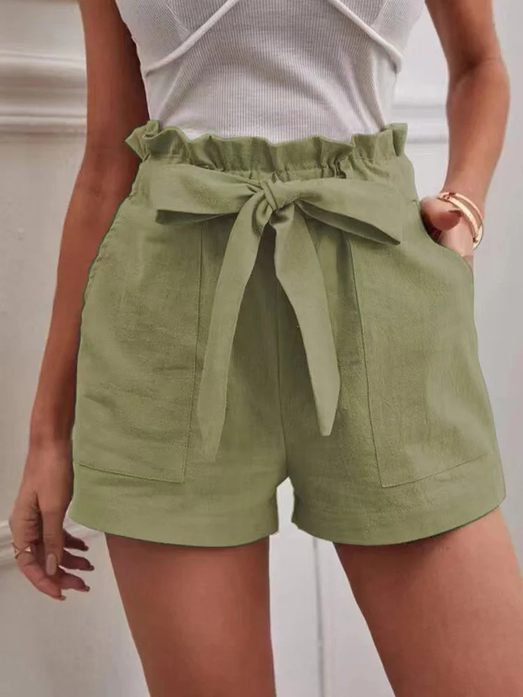 Stylish Solid Color White Shorts Women Pocket Drawstring Casual short Pants Summer Daily Pants 250227