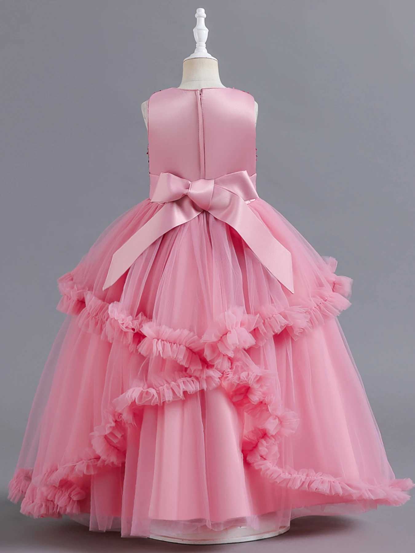 Girl's Dresses Pink KId Sequin Sleeveless Ball Dress Girl fluffy Princess Dress Birthday Party Evening Ceremony Stage Performance Dress Y250227GK