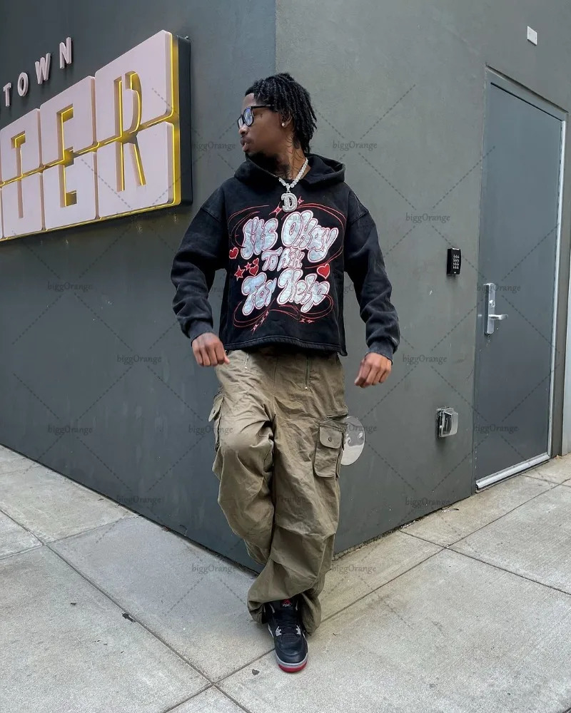 European and American Trendy Streetwear Y2K Harajuku Colorful Hoodies Men Retro Letter Print Oversized Sweatshirts Couples 250227