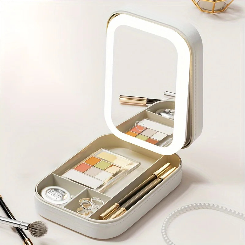 Ship from US Travel makeup bag with LED lights mirror large capacity box portable travel Acce 250227FBB