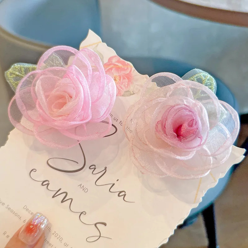 30pcs cute hair clip Chiffon 3d Flower Lace Applique organza Chiffon Flower Lace 3d Flower Lace Applique for hair 250227
