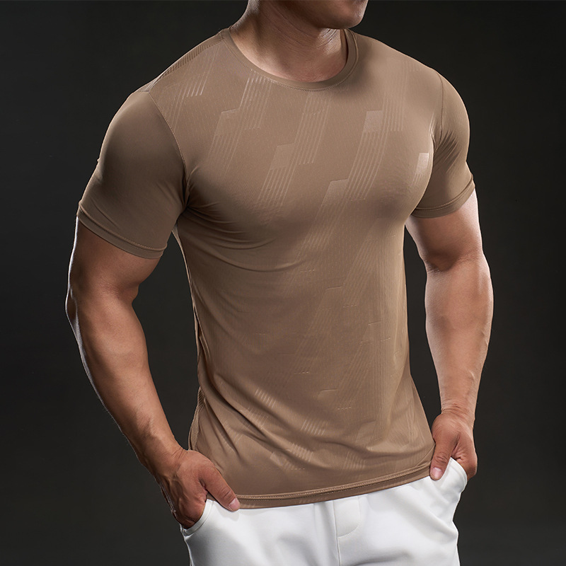 Designer Sexy Trend 2025 Summer Sports Elastic Round Neck Men's Fitness And Leisure Ice Silk Short Sleeved T-shirt