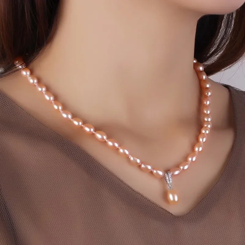 Dainashi 925 Sterling Silver Pearl NecklaceWhite/Pink/Purple Natural Freshwater Pearl6-7/8-9 mm45cm5cm LengthFine Jewelry 250222