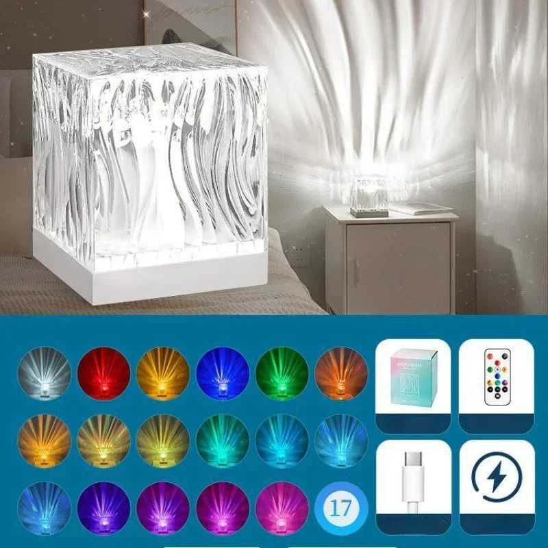 Star Projector Night Lamp Dynamic Rotating Water Ripple Flame Crystal Lamp for Ambient Lighting in Living Rooms and Bedrooms S25627