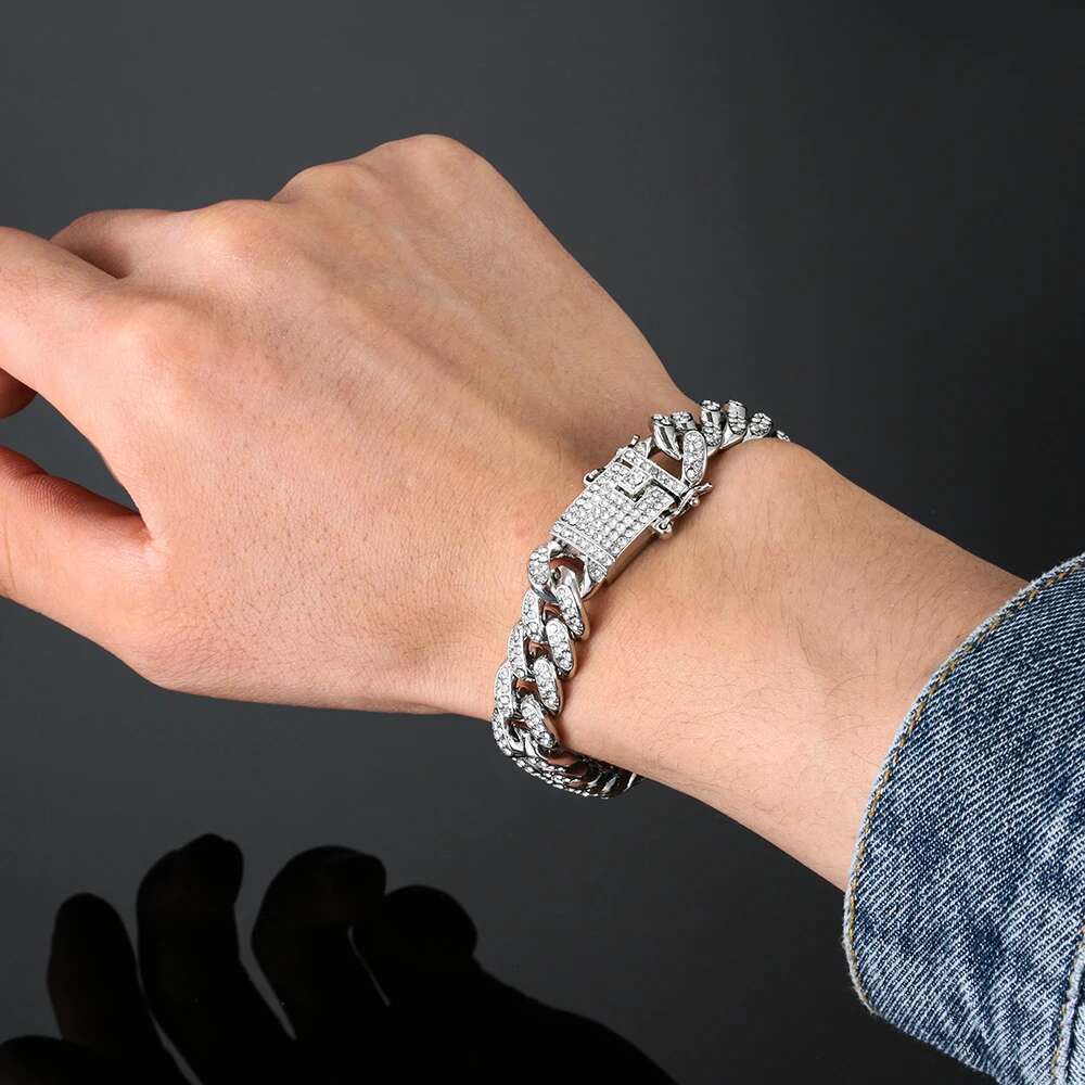 10mmFashion Rhie bracelet necklace female male Hiphop Cuba K bracelet necklace simple design gold Si Er color jewelry gift.
