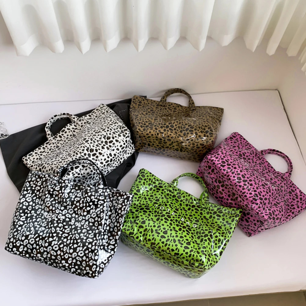 Ship from US Fashion Large Capacity Handbag Leopard Pattern Tote Bag PVC Fashionable Soft Simple Trendy 250227FBB