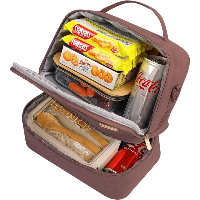 Ship from US Lunch Bag Women Insulated Two Separate Compartments Meal Box with Adjustable Shoulder Strap Leakproof Cooler Wor 250227FBB